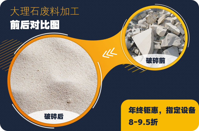 大理石廢料破碎前后對比，售價高利潤好